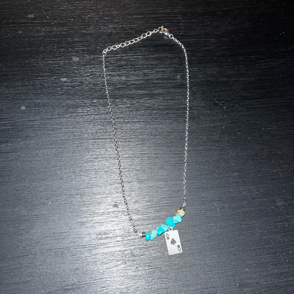 Silver and Turquoise Necklace with Card Pendant